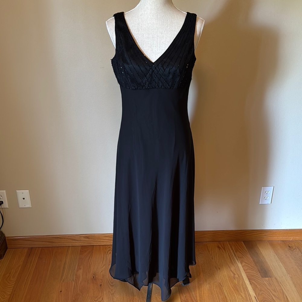 Evan Picone Black Beaded Asymmetrical Dress